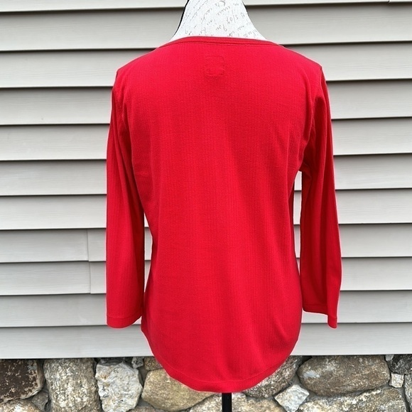 JANE & BLEECKER NEW YORK Ribbed 3/4 Sleeve Henley Tee - Red - Picture 6 of 9